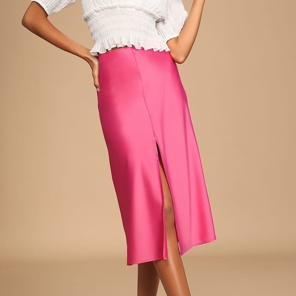 Lulus Dresses & Skirts - NEW Hot Pink Satin Midi Skirt